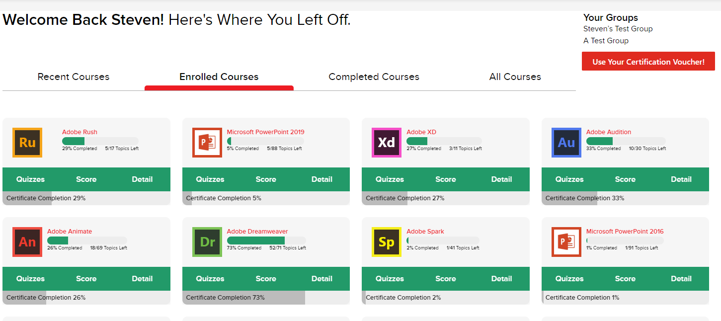 Screenshot of the My Courses page